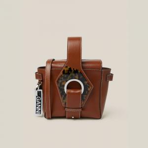 Pre Owned Ganni Brown Tortoiseshell Detail Top Handle Mini Bag