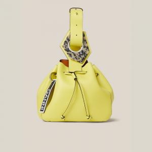 Pre Owned Ganni Yellow Leather Drawstring Bag