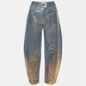 Ganni Gold Foiled Denim Stary High Waist Jeans M/Waist 30"