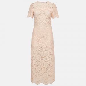 Pre Owned Ganni Light Orange Lace Short Sleeve Maxi Dress S