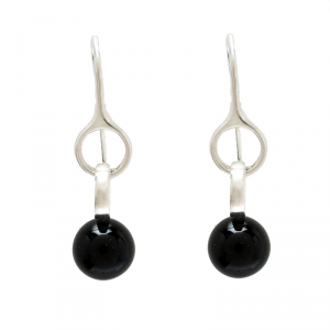 Georg Jensen Sterling Silver Onyx Sphere Drop Earrings