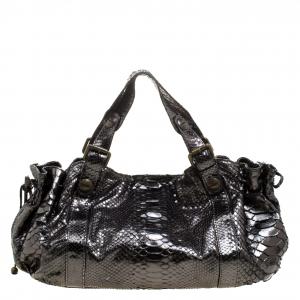 Gerard Darel Metallic Gunmetal Utah Python 24 Hour Drawstring Hobo