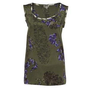Giambattista Valli Green Floral Printed Silk Sleeveless Top M
