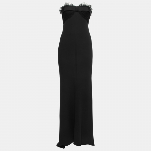 Giambattista Valli Black Crepe Silk Tulle Ruffled Bodice Strapless Gown XS