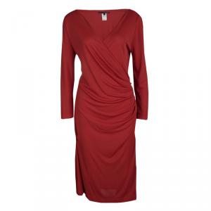 Gianfranco Ferre Red Ruched Draped Long Sleeve Dress L