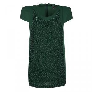 Gianfranco Ferre Dark Green Silk Embellished Cap Sleeve Top L
