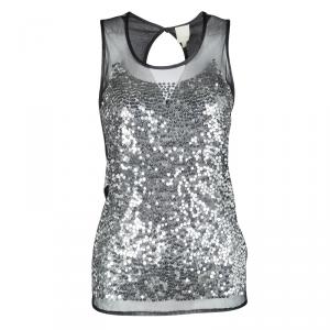Gianfranco Ferre Sequin Embellished Sheer Front Sleeveless Tank Top S
