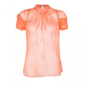 Gianfranco Ferre Orange Sequin Embellished Sheer Silk Blouse M
