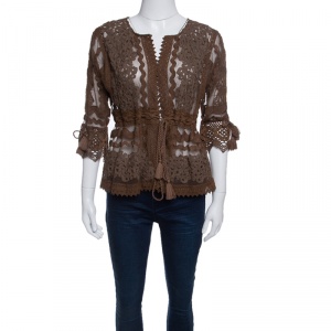 Gianfranco Ferre  Brown Lace Tassel Tie Detail Jacket M