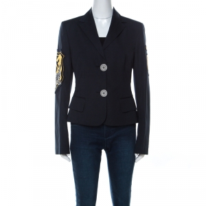 GF Ferre Vintage Navy Blue Cotton Military Patch Jacket M 