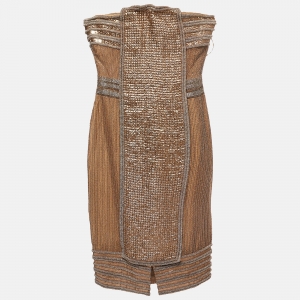 Gianfranco Ferre Gold Embellished Silk Corset Mini Dress S