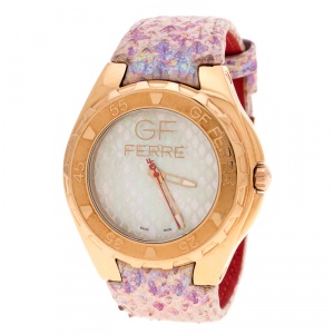 Gianfranco Ferre Mother of Pearl Gold-Plated Stainless Steel 9062J Women's Wristwatch 43 mm