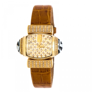 Gianfranco Ferre Gold Plated Diamonds Studded Oval GF 9009L Women's Wristwatch 35.50 mm