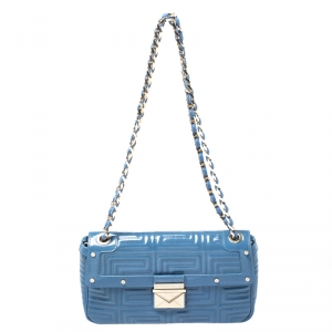 Versace Blue Patent Leather Flap Shoulder Bag