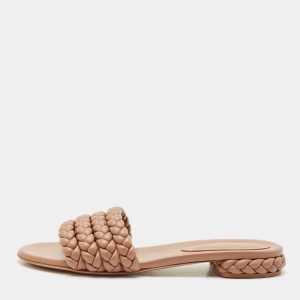 Gianvito  Rossi Beige Braided Leather Flat Sandals Size 41