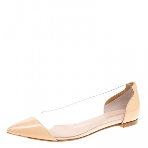 Pre Owned Gianvito Rossi Beige Patent Leather and PVC Plexi Pointed Toe Ballet Flats Size 36