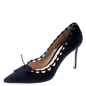 Pre Owned Gianvito Rossi Blue Suede Lace Bow Pumps Size 39