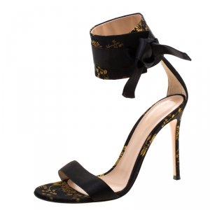 Pre Owned Gianvito Rossi Floral Printed Satin Kimono Ankle Cuff Sandals Size 40