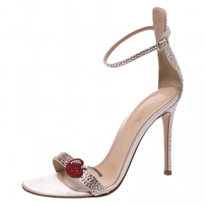 Pre Owned Gianvito Rossi Light Pink Crystal Embellished Satin Cherry Portofino Ankle Strap Open Toe Sandals Size 38