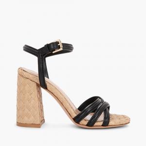 Pre Owned Gianvito Rossi Black Bee Leather/Raffia Sandals Size EU 37