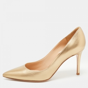 Pre Owned Gianvito Gold Leather Continuity Pointed Toe Pumps Size 37