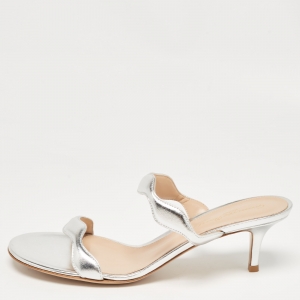 Pre Owned Gianvito Rossi Silver Leather Wavy Sandals Size 39.5