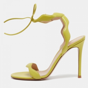 Gianvito Rossi Light Green Leather Wavy Ankle Tie Sandals Size 37