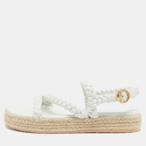 Pre Owned Gianvito Rossi White Braided Leather Espadrille Platform Sandals Size 38.5