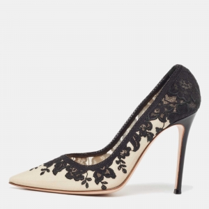 Pre Owned Gianvito Rossi Black/Beige Lace and Mesh Giada Pumps Size 40