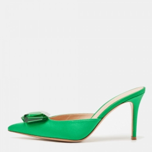 Gianvito Rossi Green Satin Jaipur Crystal Pointed Toe Mules Size 39