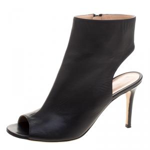 Pre Owned Gianvito Rossi Black Leather Open Toe Cut Out Ankle Booties Size 39