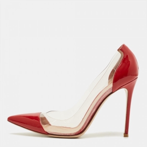 Pre Owned Gianvito Rossi Transparent/Red Patent Leather and PVC Plexi Pumps Size 40.5