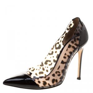 Pre Owned Gianvito Rossi Leopard Print PVC and Patent Leather Pointed Toe Pumps Size 36
