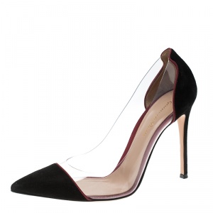 Pre Owned Gianvito Rossi Black Suede and PVC Visconti Plexi Pointed Toe Pumps Size 39