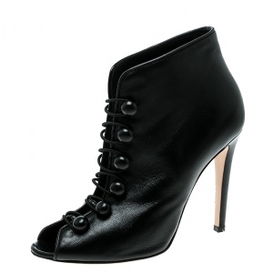 Pre Owned Gianvito Rossi Black Leather Imperia Open Toe Booties Size 38