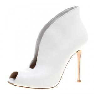 Pre Owned Gianvito Rossi White Leather Vamp Peep Toe Slip On Booties Size 38