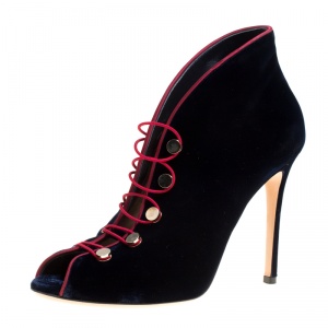 Pre Owned Gianvito Rossi Blue Velvet Miral Open Toe Booties Size 39