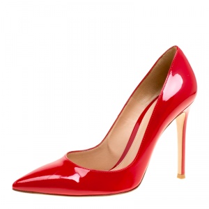 Pre Owned Gianvito Rossi Tabasco Red Patent Leather Pointed Toe Pumps Size 38