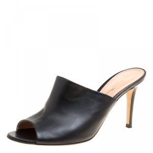 Pre Owned Gianvito Rossi Black Leather Peep Toe Mules Size 38