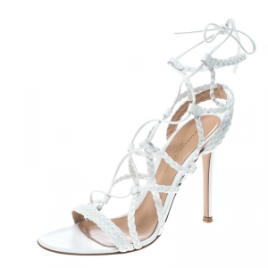 Pre Owned Gianvito Rossi White Braided Leather Cage Sandals Size 37