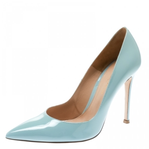 Pre Owned Gianvito Rossi Powder Blue Patent Leather Pointed Toe Pumps Size 36