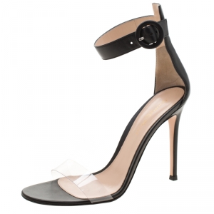 Pre Owned Gianvito Rossi Black Leather And PVC Stella Ankle Strap Open Toe Sandals Size 38