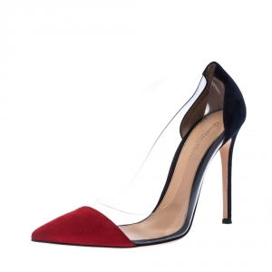 Pre Owned Gianvito Rossi Red/Blue Suede Plexi Ponted Toe Pumps Size 41