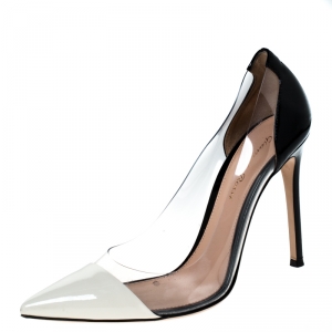 Pre Owned Gianvitto Rossi Monochrome Patent Leather And PVC Plexi Pointed Toe Pumps Size 38