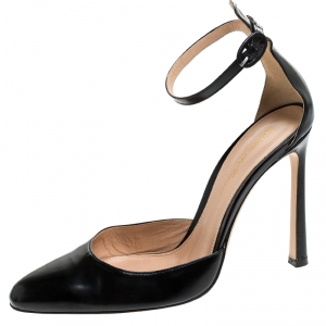 Pre Owned Gianvito Rossi Black Leather D'orsay Ankle Strap Pumps Size 37