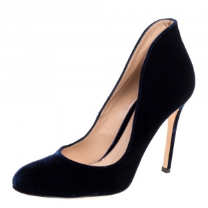 Pre Owned Gianvito Rossi Presidential  Blue Velvet Vamp Pumps Size 37.5