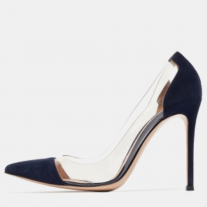 Pre Owned Gianvito Rossi Navy Blue PVC and Suede Plexi Pumps Size 39