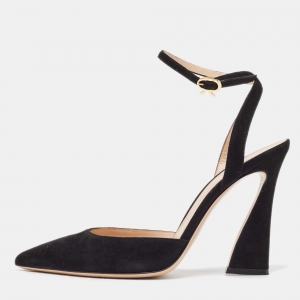 Pre Owned Gianvito Rossi Black Suede Slingback Pumps Size 39