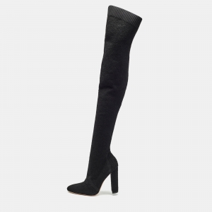 Pre Owned Gianvito Rossi Black Knit Fabric Knee Length Boots Size 40