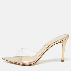 Pre Owned Gianvito Rossi Gold PVC and Leather Elle Sandals Size 39.5